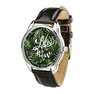 Годинник "Тропіки. Life is now" (ремінець насичено - чорний, срібло) + додатковий ремінець (4617253)