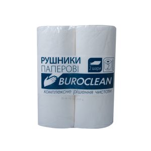 Рушники целюлозні "Buroclean", 2 рулони, на гільзі, двошарові, білі